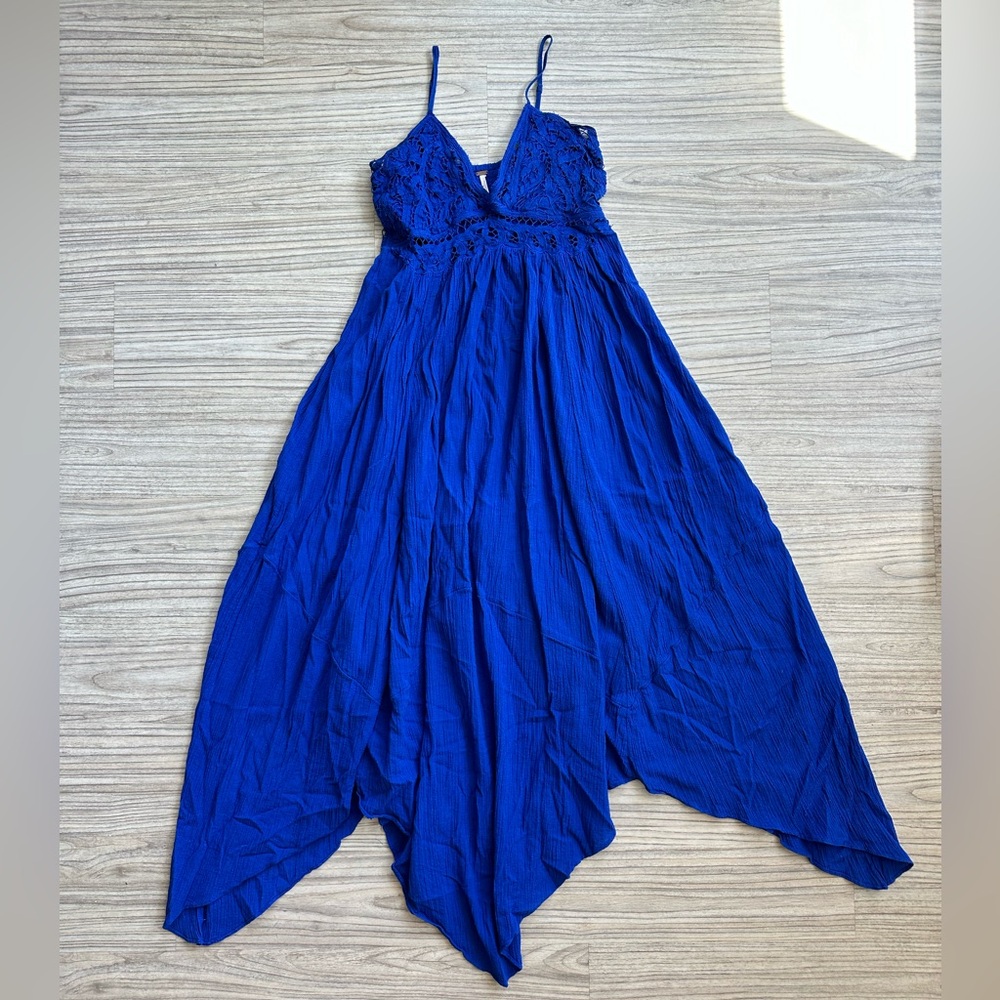 Free People Blue Asymmetrical Ruched Maxi Dress